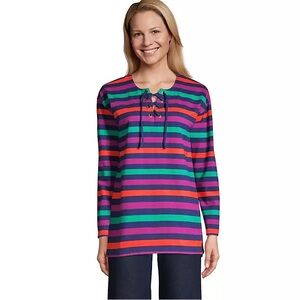 LANDS END Modern Long Sleeve Heavyweight striped Jersey Lace-up Front Tunic top